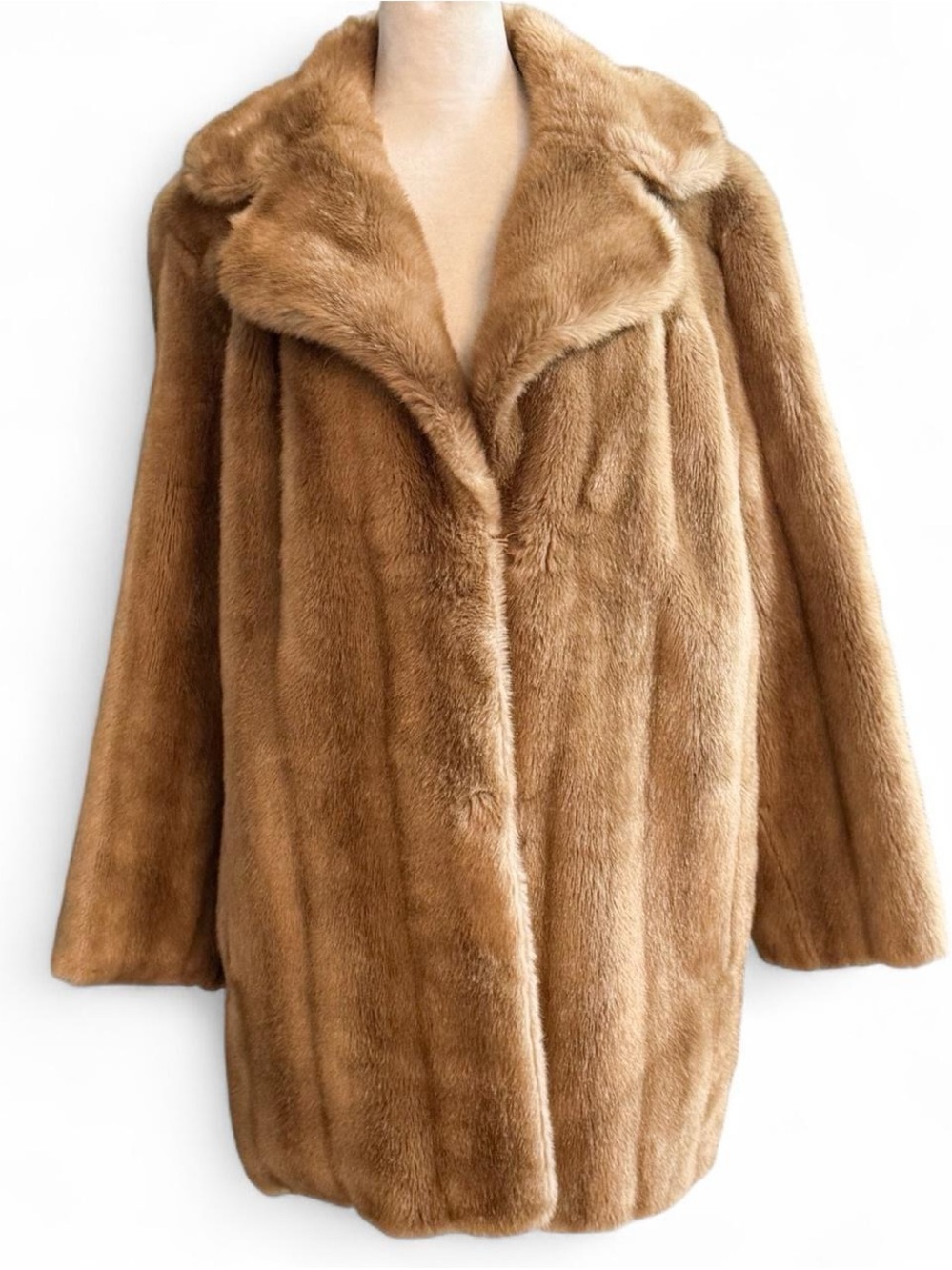 Vintage Glenn Models Ltd. Faux Fur Coat London Tissavel Camel Statement Coat